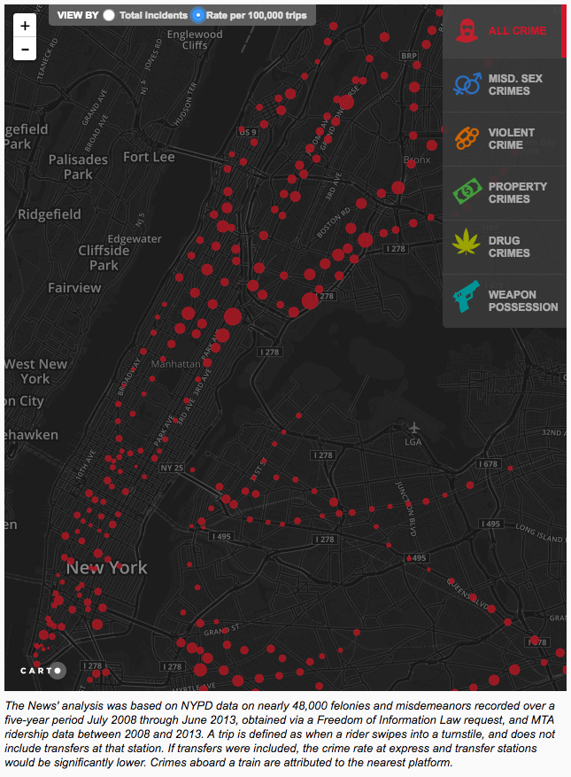 New York subway station crime map per 100,000 people