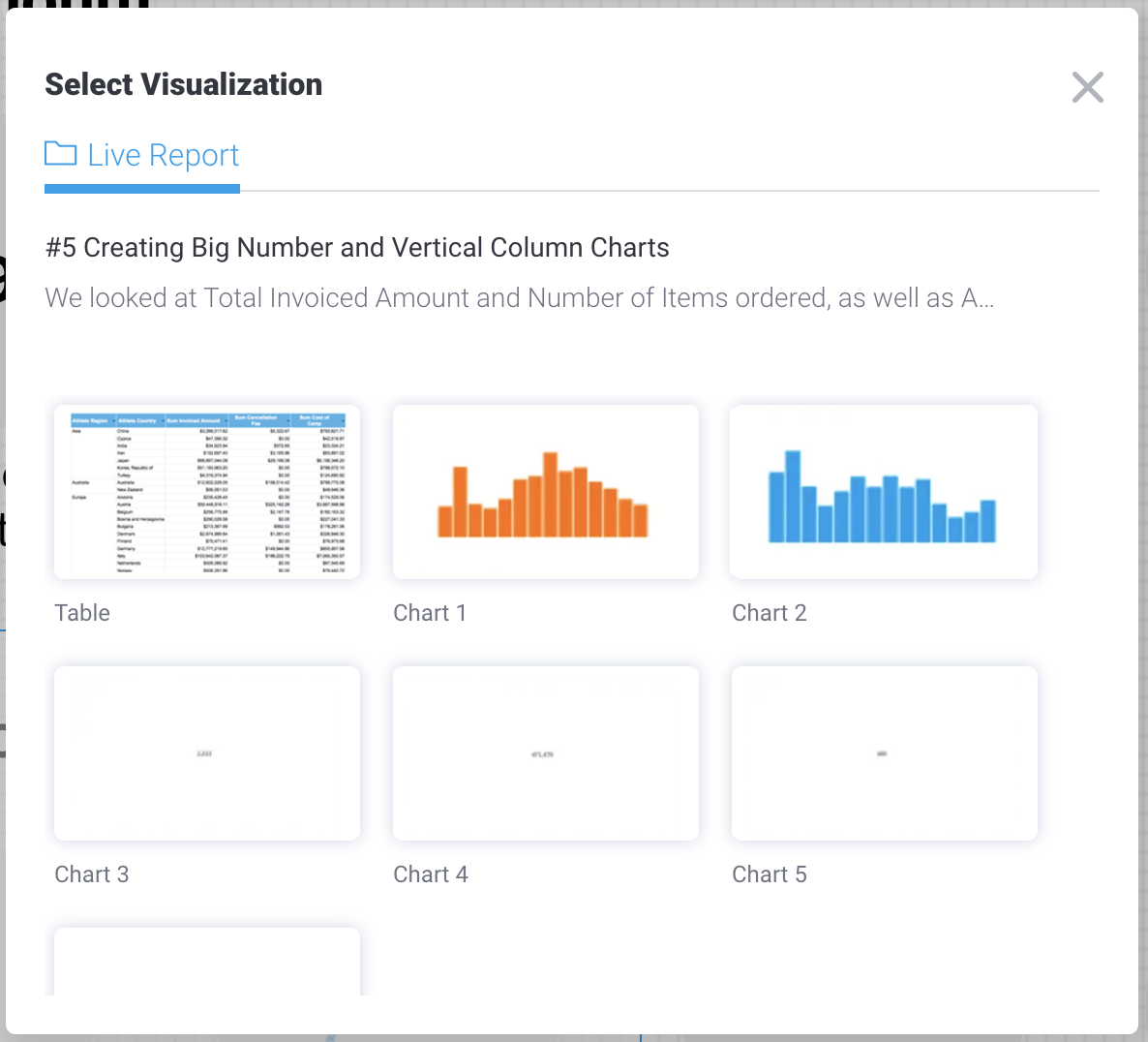 How to create a dashboard in Yellowfin selecting a data visualization